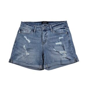Judy Blue Distressed Stretch Rolled Hem Blue Denim Jean Shorts JB1550SF - Sz 29